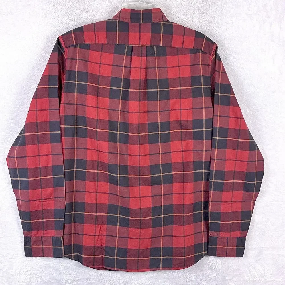 J.Crew Shirt Mens L Red Black Plaid Broken In Oxford Preppy Lumberjack Slim Fit